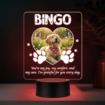 Personalized Dog Photo LED Table Lamp Customized with Dog Picture & Name Gift for Dog Lover Automatic Color Changing Light